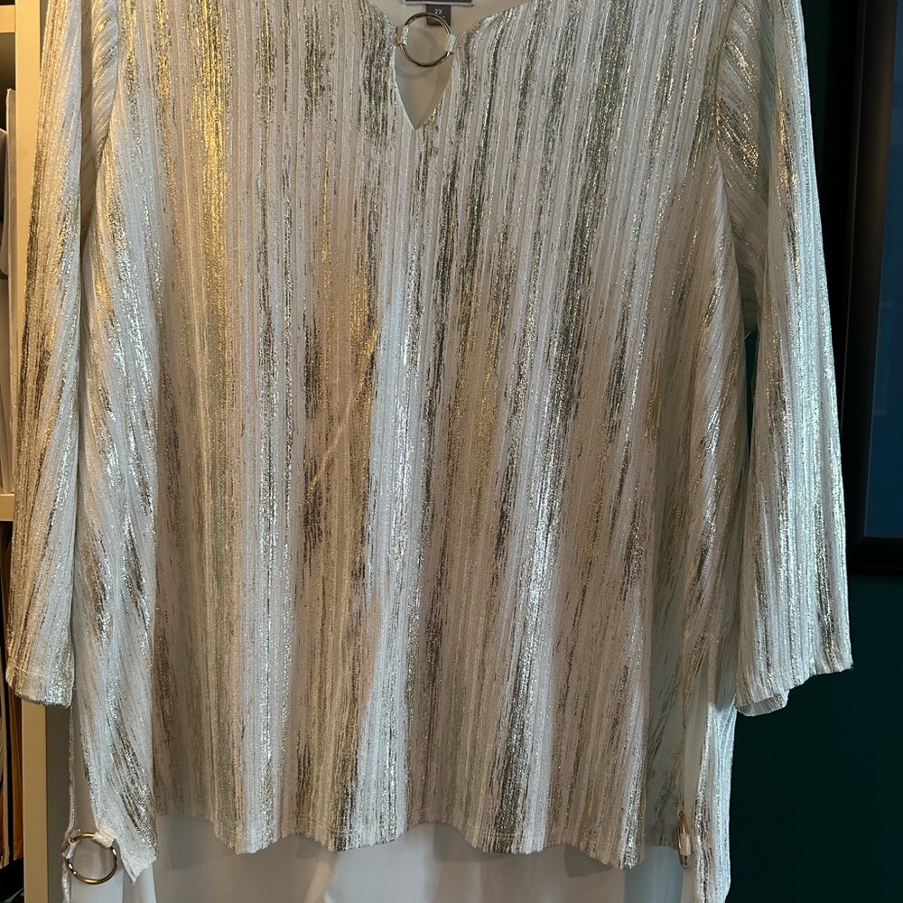 JM Collection Gold Striped Blouse